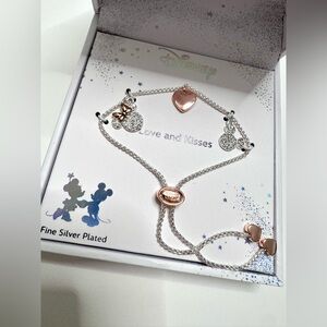 Disney Mickey & Minnie Mouse Silver and Pink Charm Bracelet Set, Adjustable
